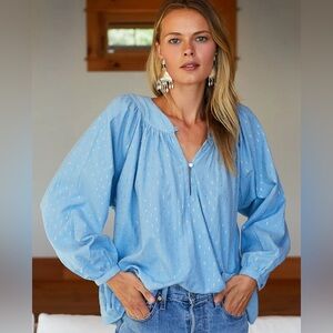 EMERSON FRY Olympia Shirt - Powder Blue Gold Dot Lurex size XS Like New